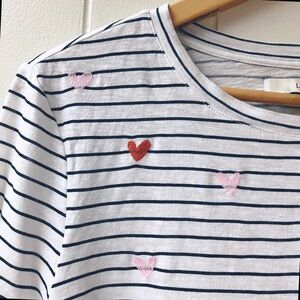 Embroidered Hearts Striped Tee LOFT SZ Large Valentines Day Preppy Whimsical